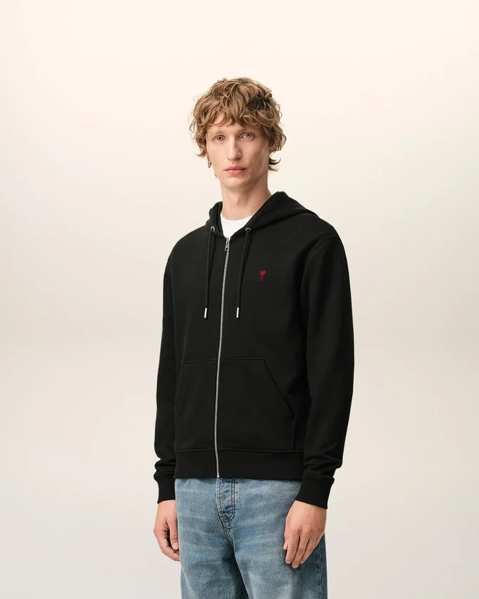 Black Cotton Red Ami De Coeur Zipped Hoodie Black Cotton Red Ami De Coeur Zipped Hoodie