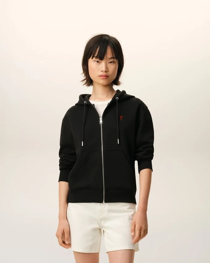 Black Cotton Red Ami De Coeur Zipped Hoodie Black Cotton Red Ami De Coeur Zipped Hoodie