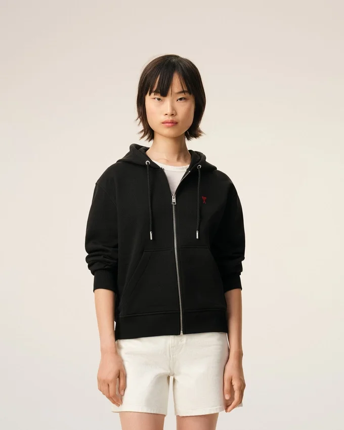 Black Cotton Red Ami De Coeur Zipped Hoodie Black Cotton Red Ami De Coeur Zipped Hoodie