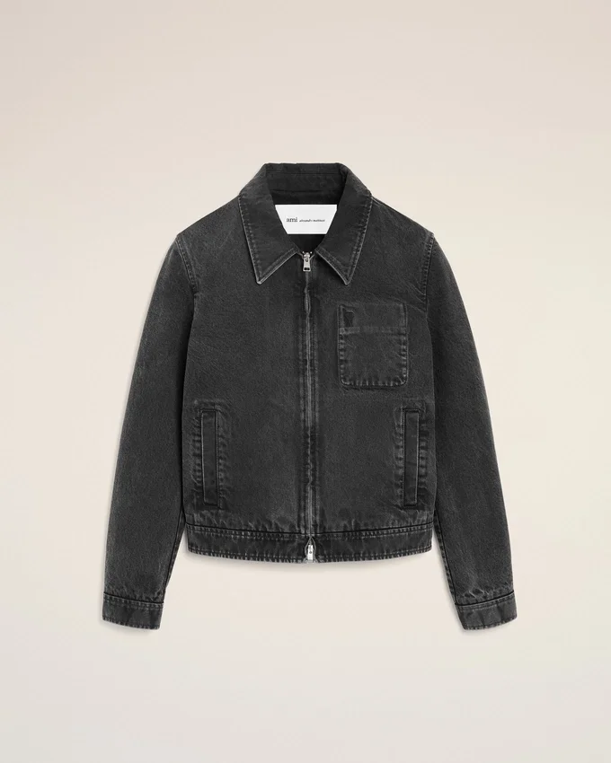 Black Cotton Tonal Ami De Coeur Zipped Jacket Black Cotton Tonal Ami De Coeur Zipped Jacket