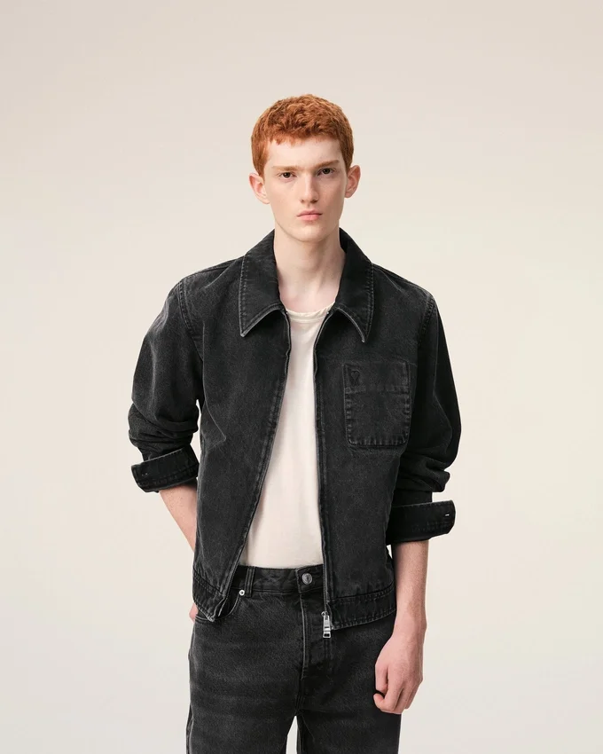 Black Cotton Tonal Ami De Coeur Zipped Jacket Black Cotton Tonal Ami De Coeur Zipped Jacket