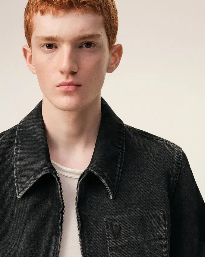Black Cotton Tonal Ami De Coeur Zipped Jacket Black Cotton Tonal Ami De Coeur Zipped Jacket