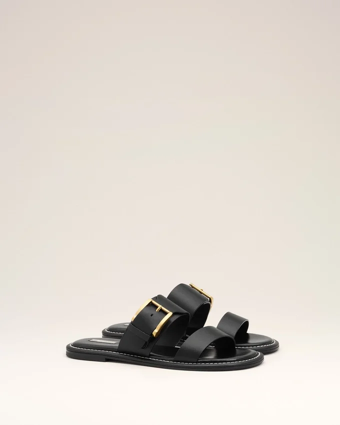 Black Cow Leather Buckle Sandals Black Cow Leather Buckle Sandals