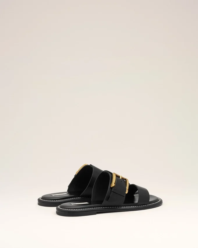 Black Cow Leather Buckle Sandals Black Cow Leather Buckle Sandals