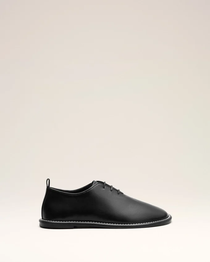 Black Cow Leather Midi Derbies Shoes Black Cow Leather Midi Derbies Shoes