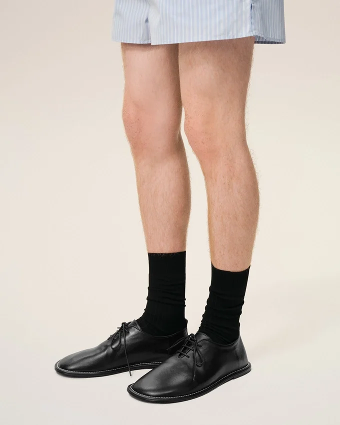 Black Cow Leather Midi Derbies Shoes Black Cow Leather Midi Derbies Shoes