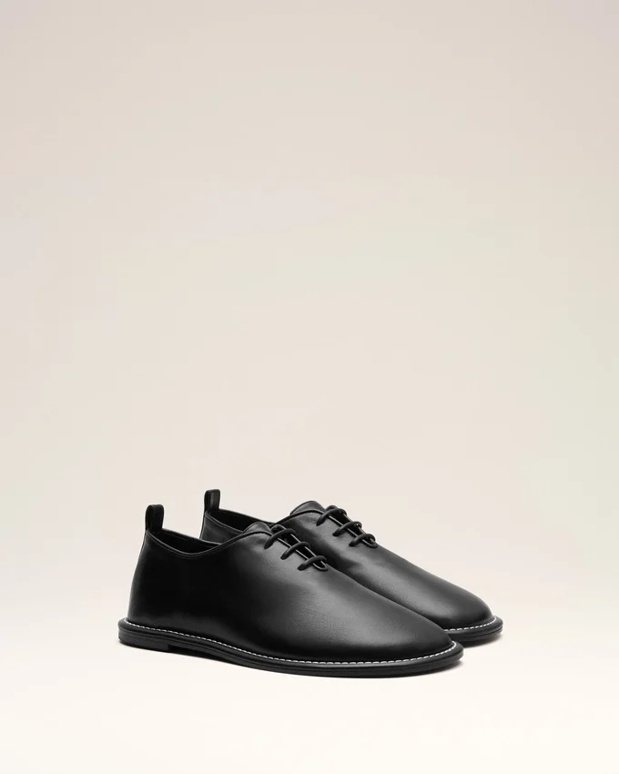 Black Cow Leather Midi Derbies Shoes Black Cow Leather Midi Derbies Shoes