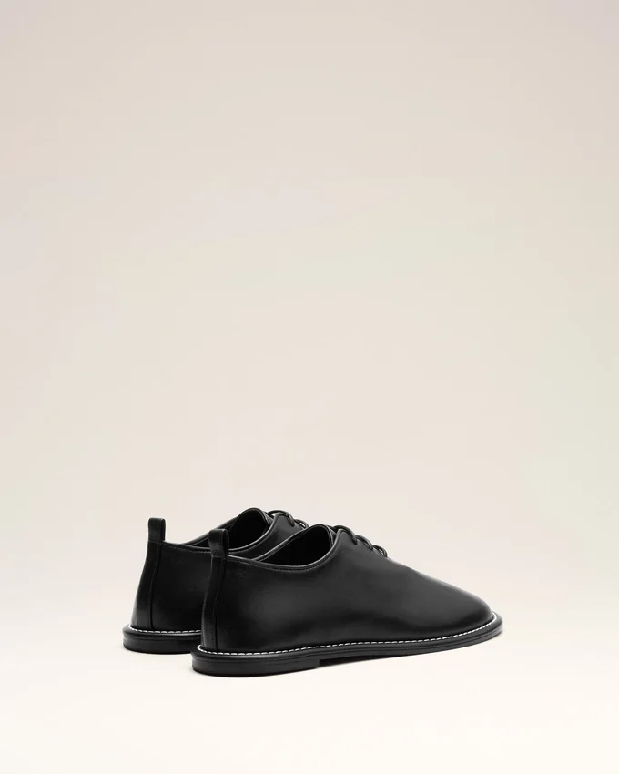 Black Cow Leather Midi Derbies Shoes Black Cow Leather Midi Derbies Shoes
