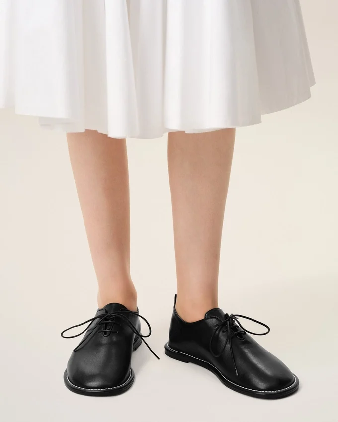 Black Cow Leather Midi Derbies Shoes Black Cow Leather Midi Derbies Shoes