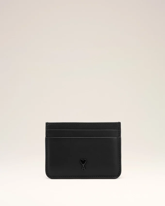 Black Cowhide Leather Ami De Coeur Card Holder Black Cowhide Leather Ami De Coeur Card Holder