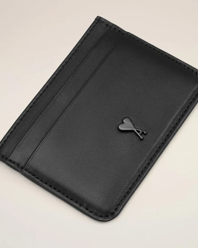 Black Cowhide Leather Ami De Coeur Card Holder Black Cowhide Leather Ami De Coeur Card Holder