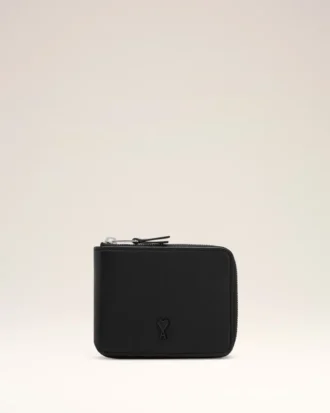 Black Cowhide Leather Ami De Coeur Compact Wallet