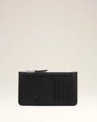 Black Cowhide Leather Ami De Coeur Zipped Card Holder