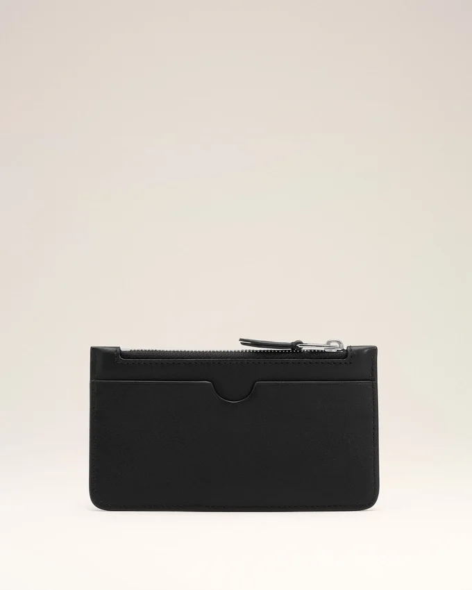 Black Cowhide Leather Ami De Coeur Zipped Card Holder Black Cowhide Leather Ami De Coeur Zipped Card Holder