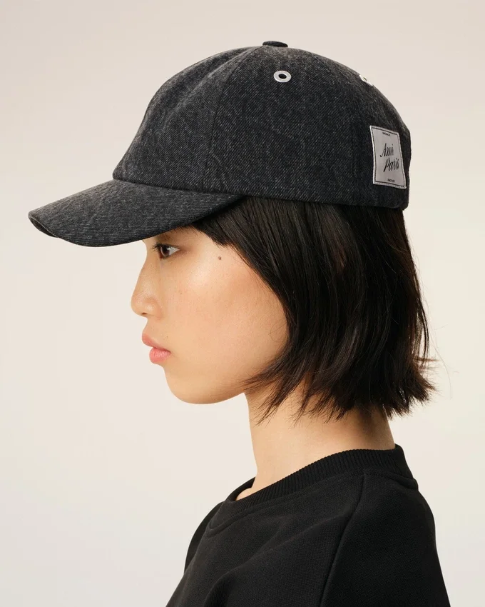 Black Denim Ami Paris Side Patch Cap Black Denim Ami Paris Side Patch Cap