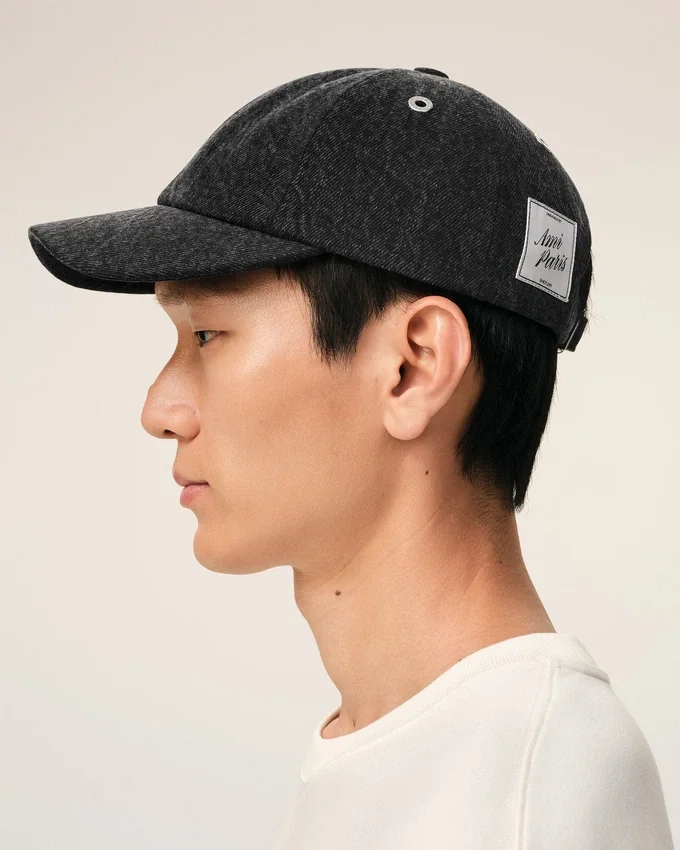 Black Denim Ami Paris Side Patch Cap Black Denim Ami Paris Side Patch Cap