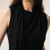 Black Jersey Sleeveless Lavalliere Top