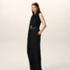 Black Jersey Sleeveless Lavalliere Top