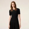 Black Knit Mini Godet Dress