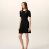 Black Knit Mini Godet Dress