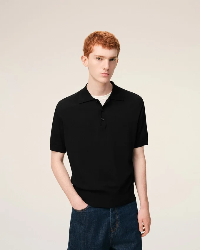 Black Knit Short Sleeves Polo Black Knit Short Sleeves Polo