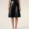 Black Lamb Leather Midi Trapeze Skirt