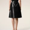 Black Lamb Leather Midi Trapeze Skirt
