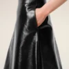 Black Lamb Leather Midi Trapeze Skirt