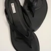 Black Lamb Leather Pointed Toe Flip Flops