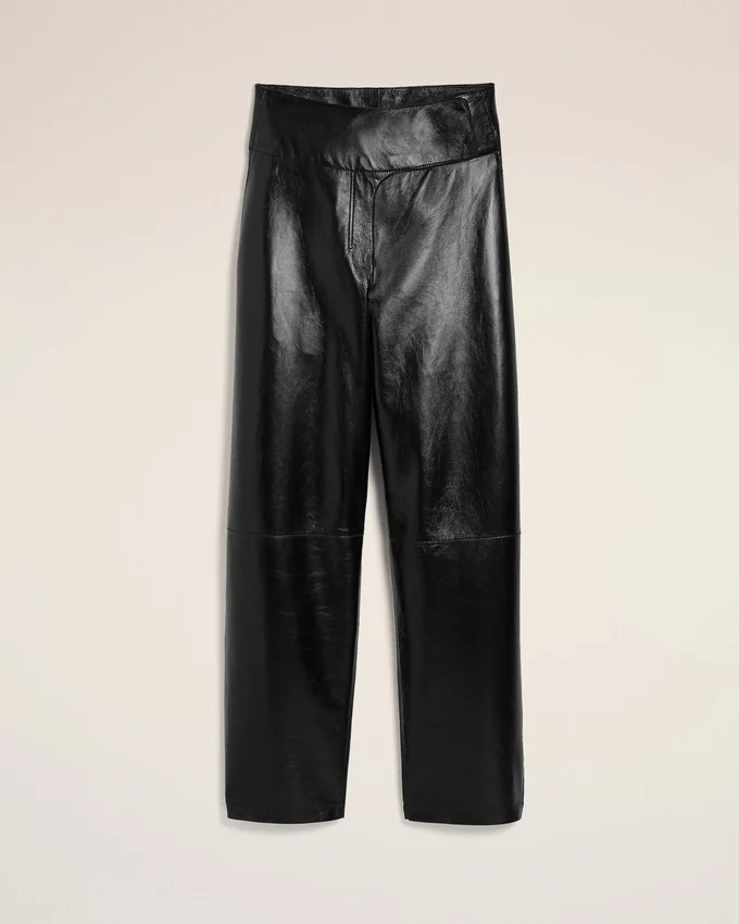 Black Lamb Leather Wrapped Belted Trousers Black Lamb Leather Wrapped Belted Trousers