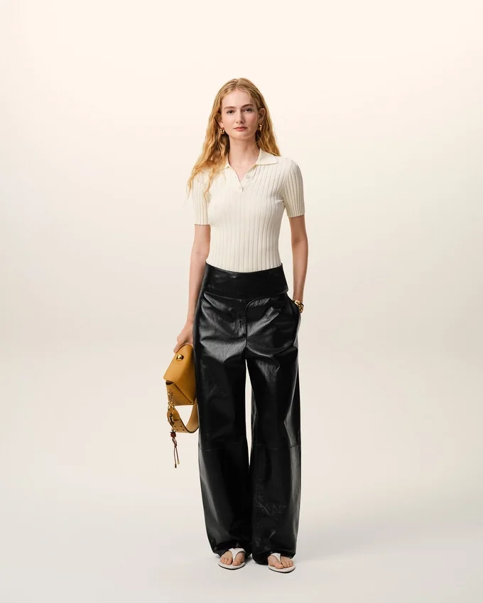 Black Lamb Leather Wrapped Belted Trousers Black Lamb Leather Wrapped Belted Trousers