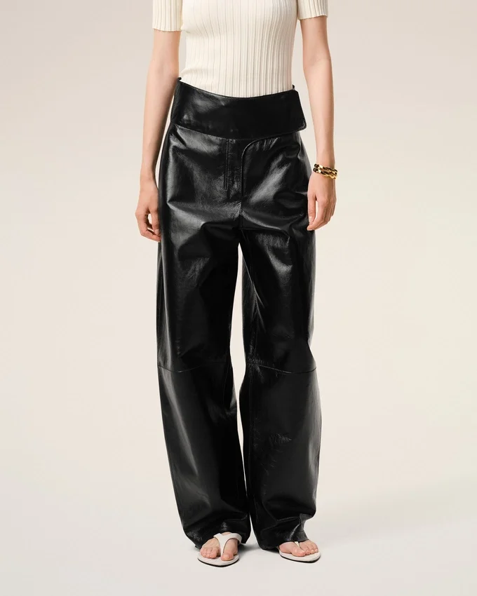 Black Lamb Leather Wrapped Belted Trousers Black Lamb Leather Wrapped Belted Trousers
