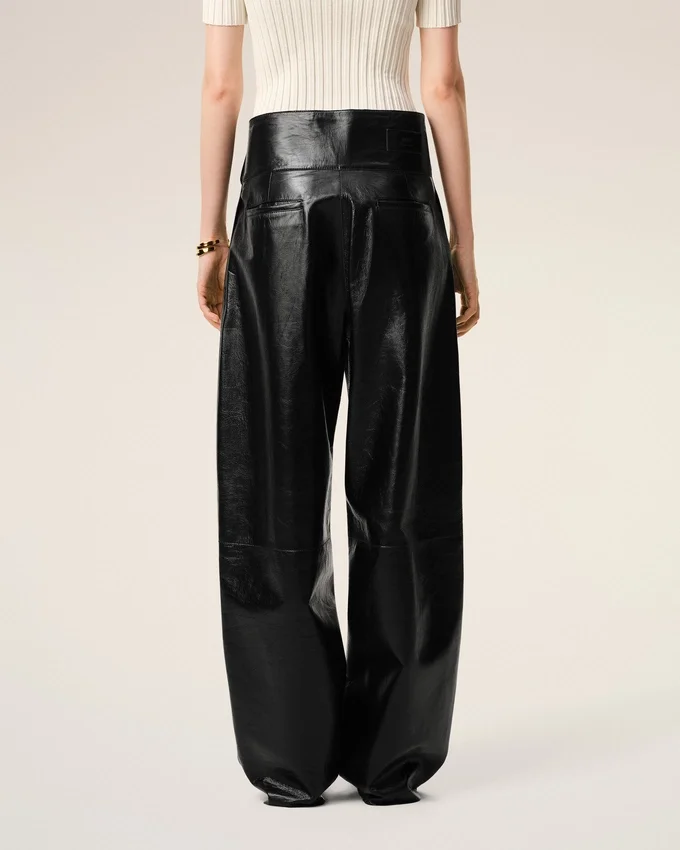 Black Lamb Leather Wrapped Belted Trousers Black Lamb Leather Wrapped Belted Trousers