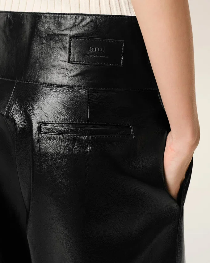 Black Lamb Leather Wrapped Belted Trousers Black Lamb Leather Wrapped Belted Trousers