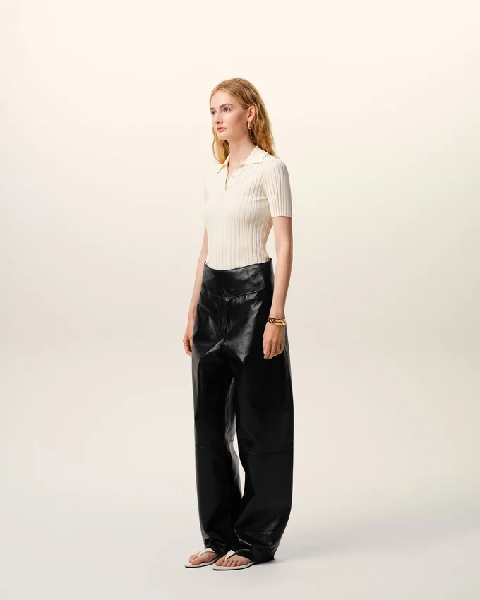 Black Lamb Leather Wrapped Belted Trousers Black Lamb Leather Wrapped Belted Trousers