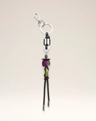 Black Leather and Metal Ami De Coeur Pearls Keyring