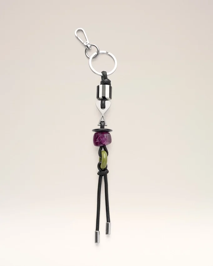 Black Leather and Metal Ami De Coeur Pearls Keyring Black Leather and Metal Ami De Coeur Pearls Keyring