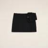 Black New Wool Big Buckle Belted Mini Skirt Black New Wool Big Buckle Belted Mini Skirt