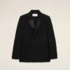 Black New Wool Double Breasted Straight Smocking Jacket Black New Wool Double Breasted Straight Smocking Jacket