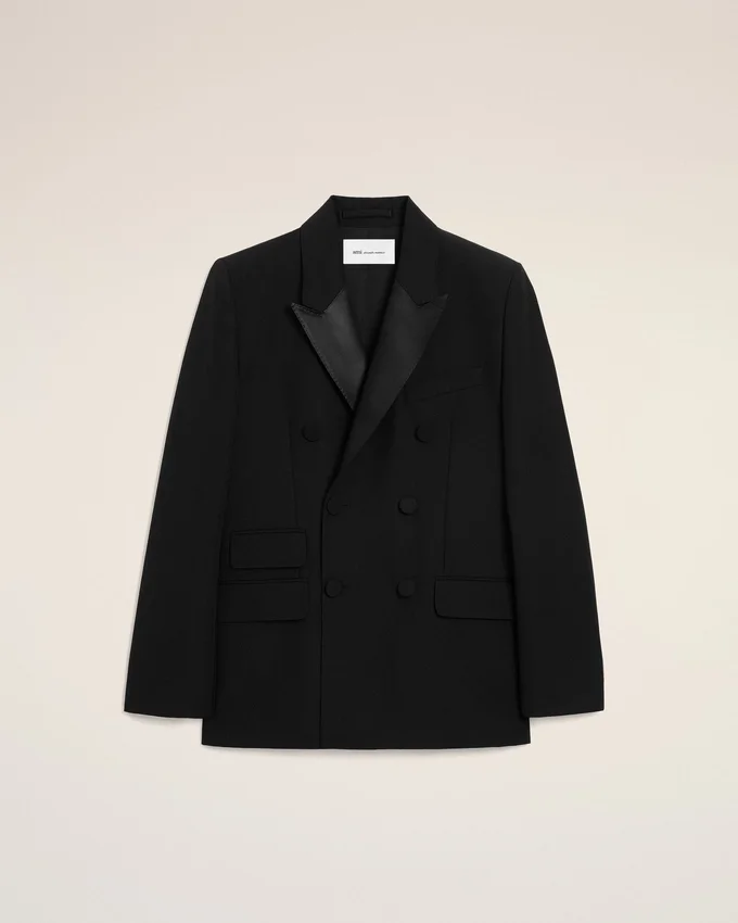 Black New Wool Double Breasted Straight Smocking Jacket Black New Wool Double Breasted Straight Smocking Jacket