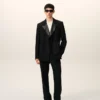 Black New Wool Double Breasted Straight Smocking Jacket Black New Wool Double Breasted Straight Smocking Jacket