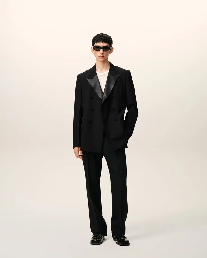 Black New Wool Double Breasted Straight Smocking Jacket Black New Wool Double Breasted Straight Smocking Jacket