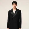 Black New Wool Double Breasted Straight Smocking Jacket Black New Wool Double Breasted Straight Smocking Jacket