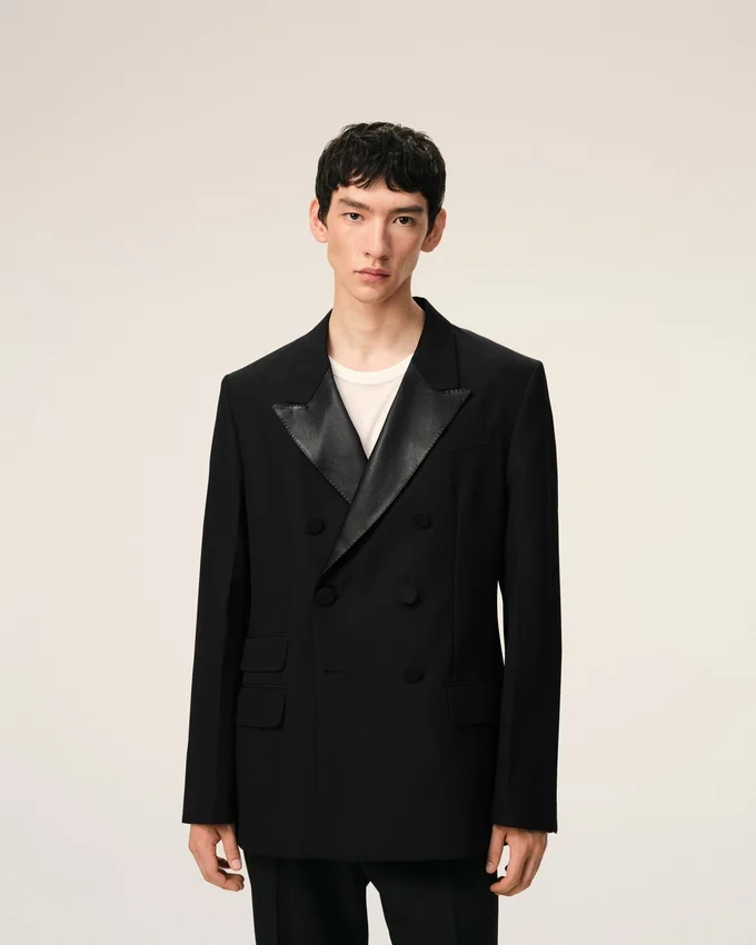 Black New Wool Double Breasted Straight Smocking Jacket Black New Wool Double Breasted Straight Smocking Jacket