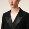 Black New Wool Double Breasted Straight Smocking Jacket Black New Wool Double Breasted Straight Smocking Jacket