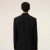 Black New Wool Double Breasted Straight Smocking Jacket Black New Wool Double Breasted Straight Smocking Jacket