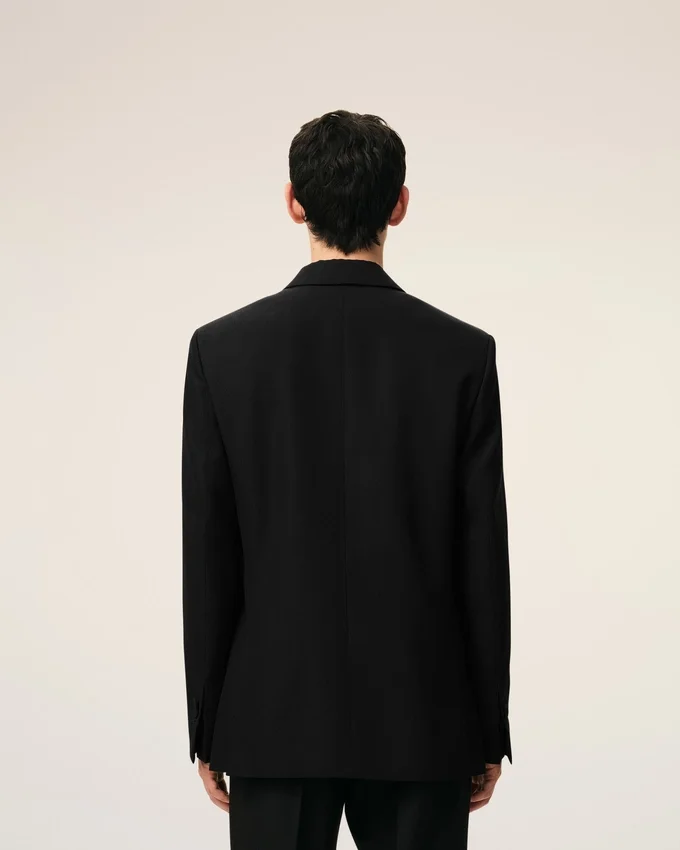 Black New Wool Double Breasted Straight Smocking Jacket Black New Wool Double Breasted Straight Smocking Jacket