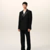 Black New Wool Double Breasted Straight Smocking Jacket Black New Wool Double Breasted Straight Smocking Jacket