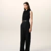 Black New Wool High Waist Wide Trousers