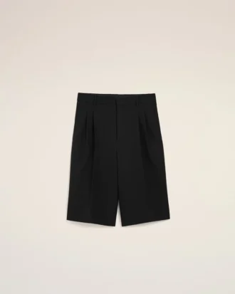 Black New Wool Low Waist Wide Bermuda Shorts